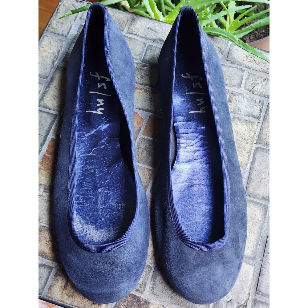 FS/NY French Sole New York Navy Blue Suede Ballet Flats 11.5 Round Toe Spain